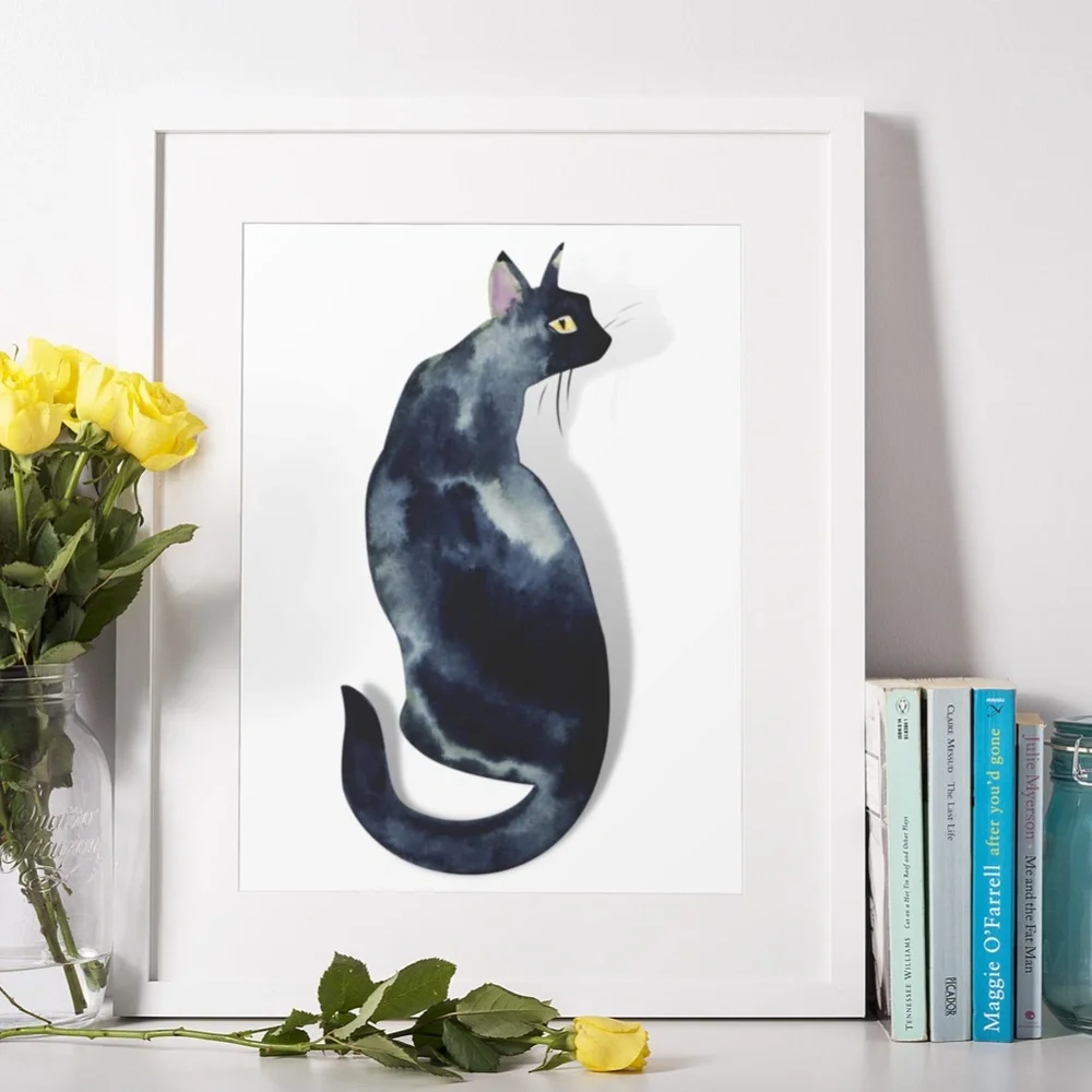 Watercolor Black Cat Portrait Wall Art Print Poster Unframed - Picture 6 of 16